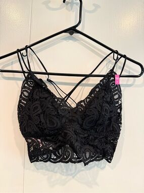 PINK Victoria's Secret Black Lace Bralette with Crisscross Straps